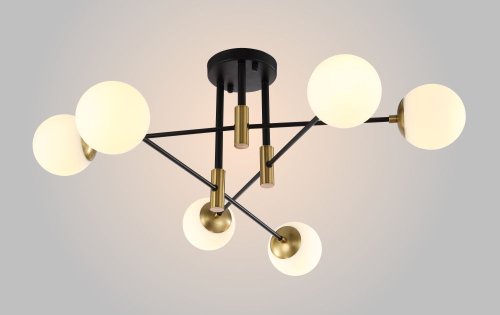 Люстра потолочная FIDEL PL6 BLACK Crystal Lux белая на 6 ламп, основание чёрное бронзовое в стиле современный шар фото 2